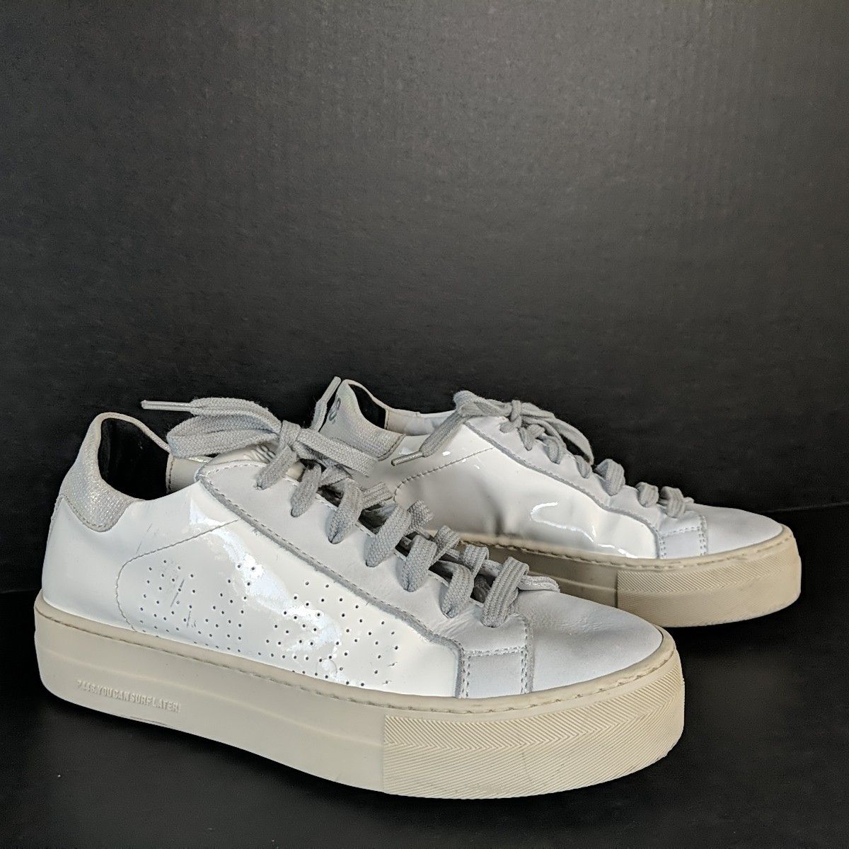 P448 John White Grey Tartan Sneaker Shoe Women Size 6 Eu 36 Made In Italy